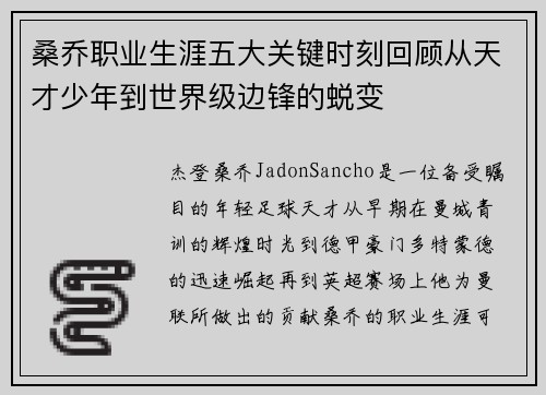 桑乔职业生涯五大关键时刻回顾从天才少年到世界级边锋的蜕变